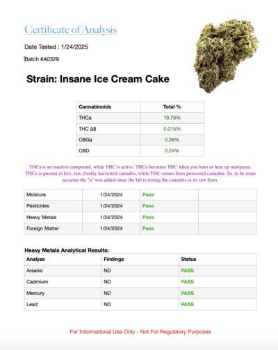 Insane Ice Cream Cake - Indica Hybrid 14g - Image 2